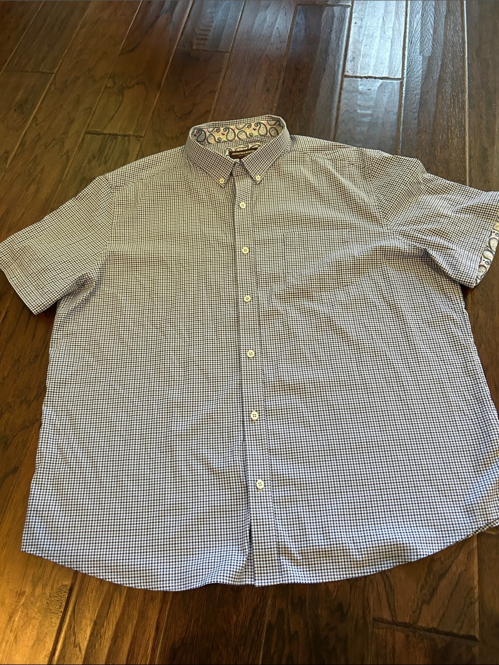 Johnston & Murphy Blue/White Short-Sleeve Button-Down Shirt with Paisley Collar